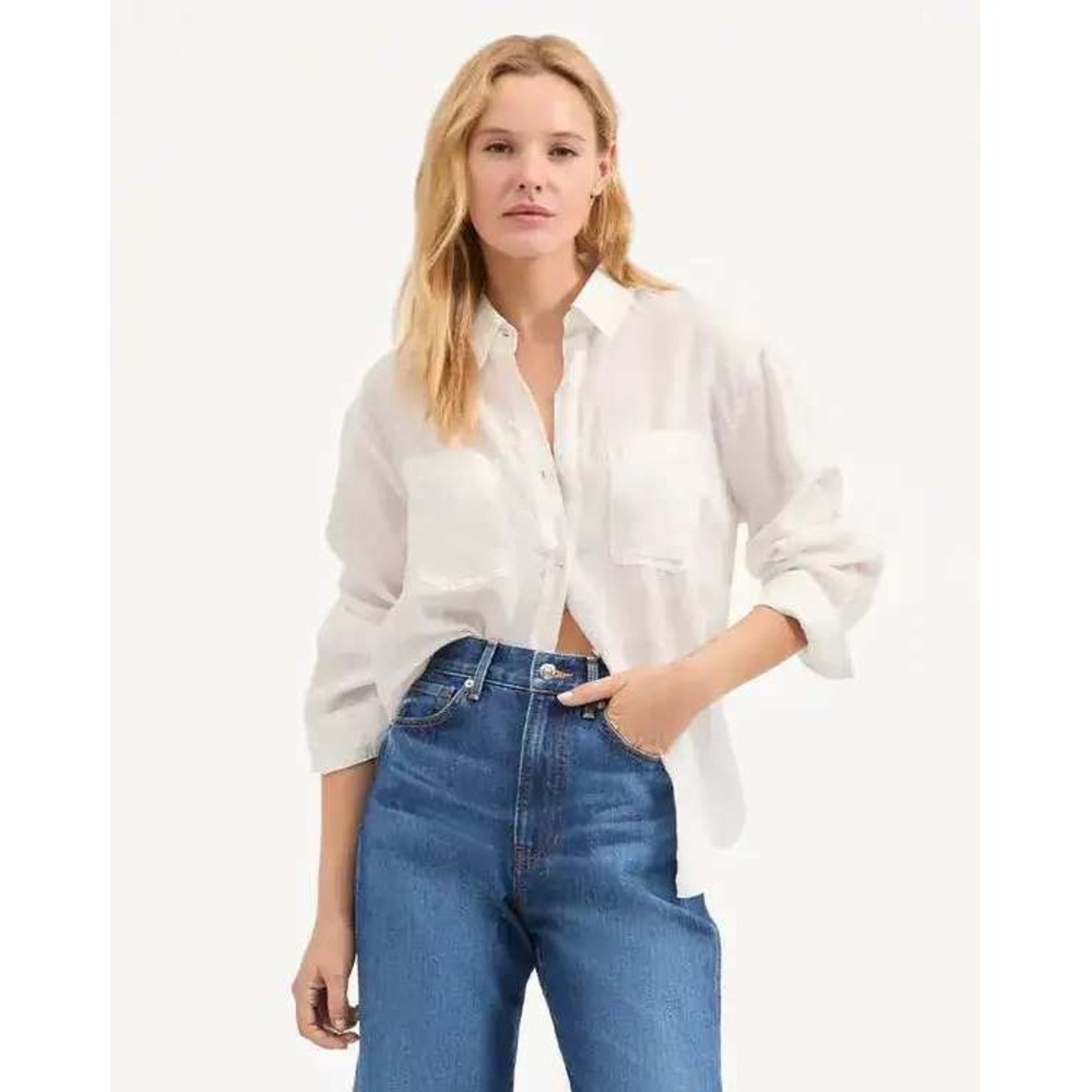 Veronica Beard Gil Linen Shirt Button Down Long Sleeve Top Off White Large NEW